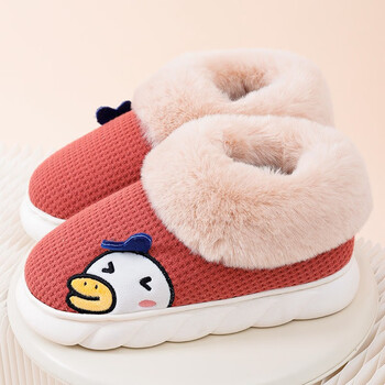 快鹿棉拖鞋女冬季保暖家居可爱毛绒软底防滑格格鸭包跟毛毛拖桔色3637
