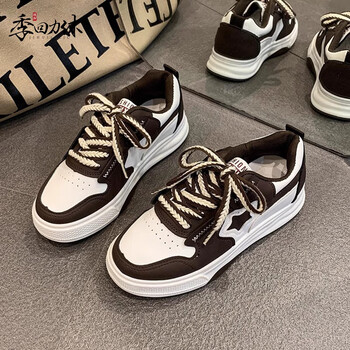 季回力休板鞋女款秋季2023新款黑白熊猫女鞋初中学生运动鞋厚底小白鞋