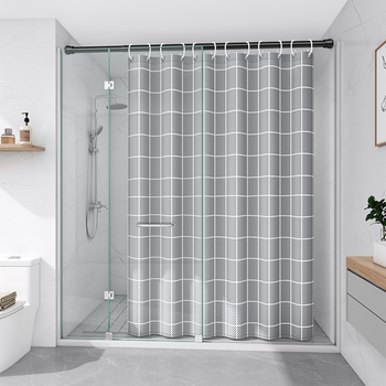 雾隐门淋浴房隔断卫生间淋浴房隔断干湿分离浴帘套装一字型浴室洗澡间