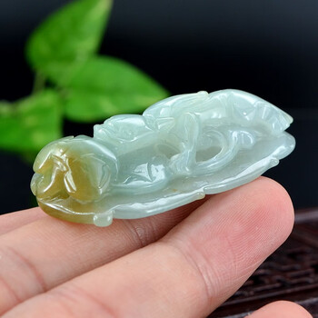 瑞梦莱壁虎老坑a料翡翠玉壁虎吊坠玉石树叶玉坠项链带证书项链带证书