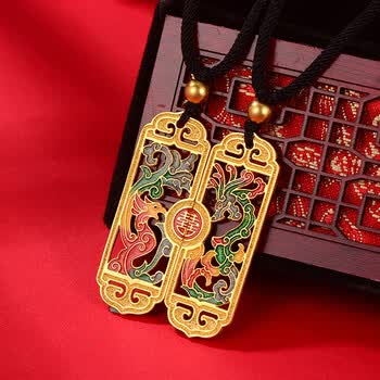 项链结婚礼物送新人黄金礼物送女朋友送老婆礼物 黄金龙牌吊坠约15