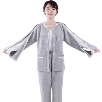 病号服易穿易脱的棉质春秋季男士骨折术后瘫痪病人衣服 全开式设计 女