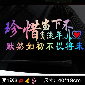 搞笑网红文字七彩反光车贴后挡玻璃装饰车尾装饰品珍惜当下七彩渐变