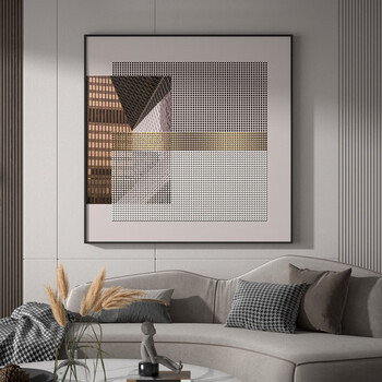 吉悠贝现代轻奢客厅餐厅玄关装饰画抽象方格艺术法式复古壁画方型挂画