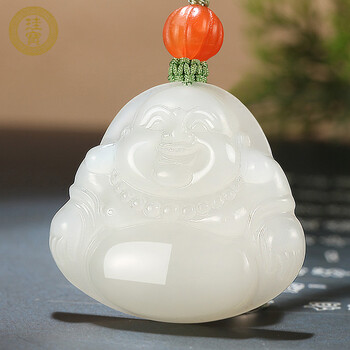 珪宝和田玉羊脂白玉佛吊坠女款玉坠弥勒佛玉佩玉项链大肚笑佛玉石挂件