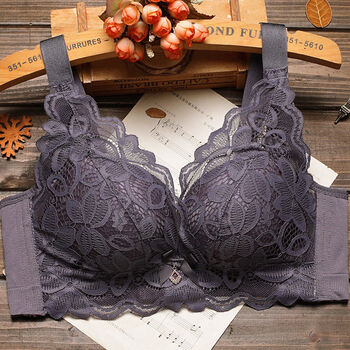 好品质女士文胸内衣女无钢圈收副乳胸罩小胸加厚聚拢文胸紫灰单件36a