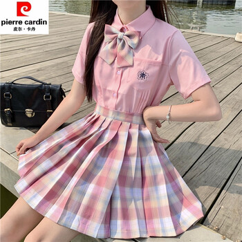 女童小学生毕业班服学院风校服套装小椿格裙小岚中粉色短袖衬衣领结xs