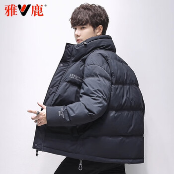 雅鹿羽绒服短款2023年新款立领青少年学生时尚冬季品牌外套黛青色170m