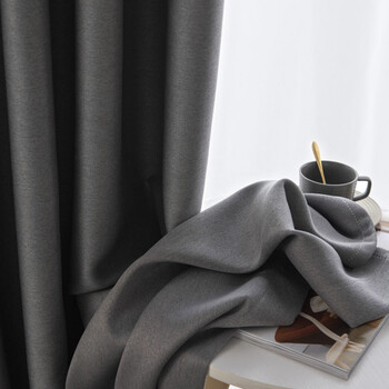 窗帘遮光北欧简约卧室客厅现代轻奢隔热色加厚落地双面棉麻窗帘深灰色