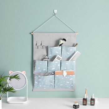 壁挂收纳袋家用分格棉麻挂袋宿舍整理袋墙上门后储物袋壁挂收纳袋
