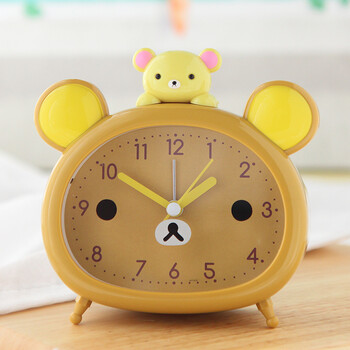 学生儿童小熊卡通可爱时钟卧室床头扫秒男孩女孩哔哔闹小闹钟 12430咖