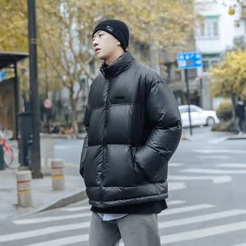 狮之南冬季棉服男宽松面包服立领魔术贴加厚冬装情侣外套 黑色 xl