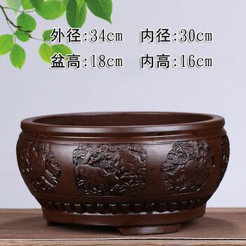 紫砂花盆悬崖梅花六月雪迎客松绿植花卉圆形大号盆景盆透气古典中国风