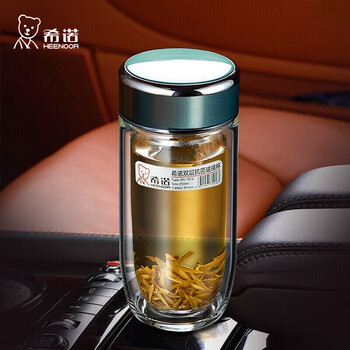 希诺heenoor双层抗菌玻璃杯隔热男女士高档带滤网茶杯车载便携水杯