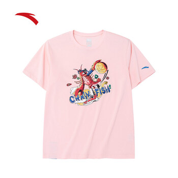 安踏真香夜市丨短袖t恤男女情侣宽松运动t恤休闲半袖衫上衣 杏花粉-4