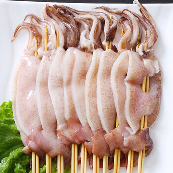 铁板烧烤大鱿鱼板串新鲜冷冻半成品鱿鱼海鲜火锅商用食材20串80串4