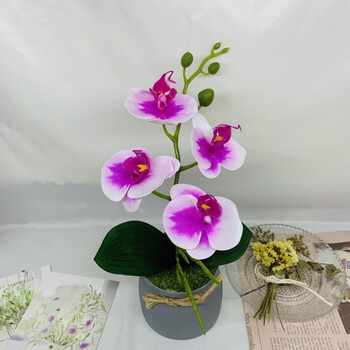 手感pu仿真花蝴蝶兰套装饰花艺摆件客厅假花餐桌绢花卧室内盆栽