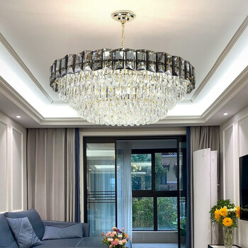 客厅大灯奢华大气水晶餐厅灯现代简约酒店吊灯 直径80*高32 三色led