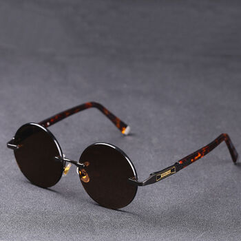 水晶太阳镜复古圆形养目石头眼镜男士款时尚茶色墨镜灰色镜架