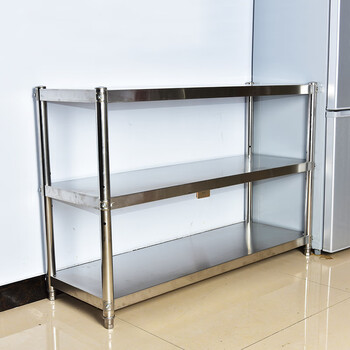 不锈钢三层置物架微波炉烤箱收纳架落地三层厨房橱柜收纳三层货架