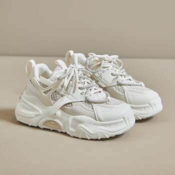 女鞋官方风格ins潮韩版新款老爹鞋女2023秋季学生运动跑步米色40