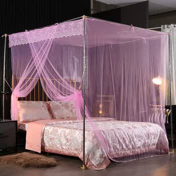 家用蚊帐单开门加厚加密公主风18米床双人宿舍粉色超密蚊帐支架20x22