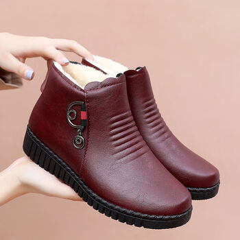 知藤70岁老人家穿的鞋子老太太牛筋底皮鞋冬季保暖妈妈棉鞋中老年人防