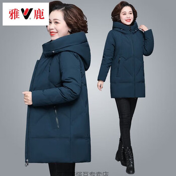 雅鹿妈妈羽绒服有内兜中老年妈妈装棉袄女中长款冬季大i码减龄棉衣女