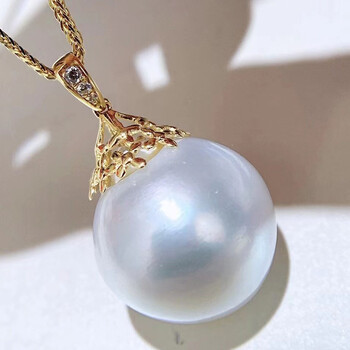 pearlboat澳白珍珠吊坠海水珍珠项链18k金镶嵌锆石轻奢锁骨链送女友送