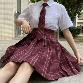 禹荷@萝莉200斤性感女装jk制服软妹衣服cos初学者 酒红色格裙 6xl