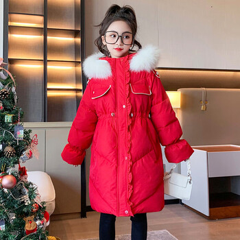 罗凯恩自行车20寸过年棉服红色7岁女童棉衣冬装2022新年服中大童7加厚