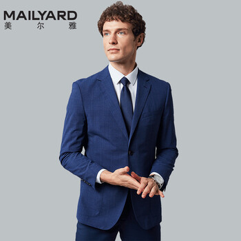 美尔雅西服外套60羊毛男士春秋季格子纹理商务休闲正装小西装上衣专柜
