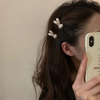 oloey小兔子珍珠发夹女侧边夹头饰品刘海夹前额洋气碎发夹鸭发卡子
