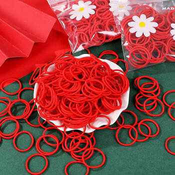 儿童红色发圈高弹力扎头绳纯红色橡皮筋小女孩头饰尚戈中国红平面款