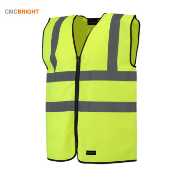 CMCBRIGHT反光背心添星粘扣拉链式反光衣荧光黄荧光橙汽车交通安全警示马甲反光条环卫施工工地 001005荧光黄粘扣两横两竖 L