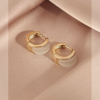 财珏猫眼石耳环女年新款耳扣高级设计感网红耳圈耳饰银耳钉金色