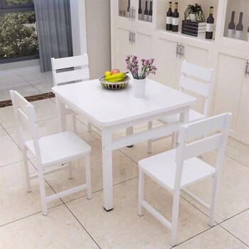 家用餐桌椅组合简约现代吃饭餐饮房客厅简易小户型正方形餐桌白色桌面