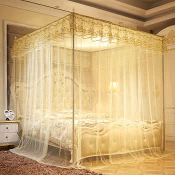雅鹿家纺落地式蚊帐落三开门双人家用宫廷公主风加高加密1.5m1.