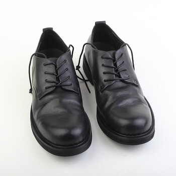 美式真皮大头皮鞋男潮流雕花街头阿美咔叽厚底工装鞋男 黑色 圆头款式