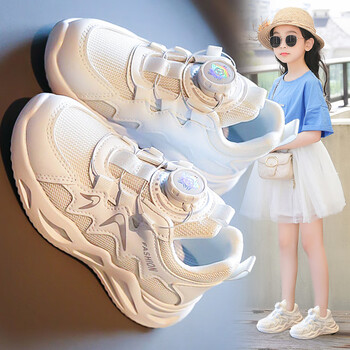 小白鞋夏季新款儿童网面透气老爹鞋小学生休闲运动鞋 白色 女孩软底