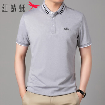 红蜻蜓reddragonfly短袖t恤男士休闲时尚百搭休闲polo翻领上衣衫灰色l