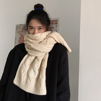 新款围巾女秋冬季韩版百搭学生可爱ins针织毛线保暖围脖男潮米白色