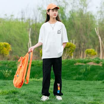 新款宽松大童女装1216岁初中生女孩衣服网红儿童夏天薄款白色140码