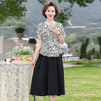 麦吖猴夏季中老年人妈妈连衣裙50岁棉麻中年妇女裙子夏装女新款中老年