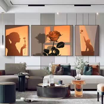 现代风装饰画现代简约客厅装饰画轻奢大气沙发背景墙挂画空间极简三联