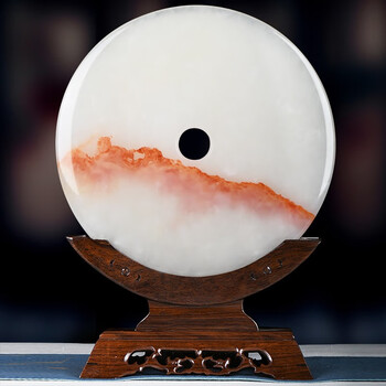 璞锐 prore红花冰玉石平安扣摆件客厅玄关意境山水画办公室装饰礼品 q