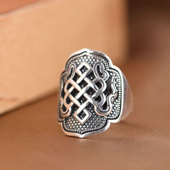 珠宝首饰>时尚饰品>戒指>暮婉>暮婉宽版925银宽面中国结复古做旧民族