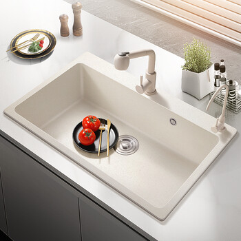 oemg 意大利石英石洗菜盆水槽单槽家用菜盆洗菜池花岗岩厨房水池燕麦