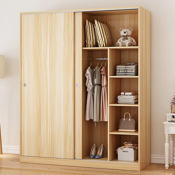 衣柜推拉门简约现代移门大衣柜实木质简易衣橱二门推拉门衣柜 浅胡桃