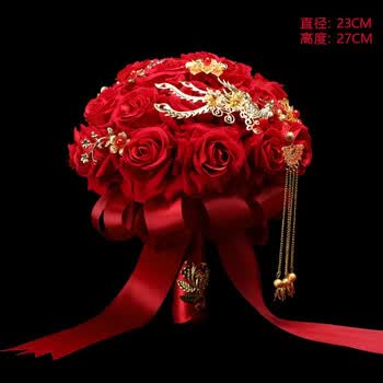 轻奢结婚新娘手捧花中式婚礼创意新娘手捧花仿玫瑰花球伴娘团拍照道具秀禾服手捧花抖音网红s 酒红凤朝牡丹5594 图片价格品牌报价 京东